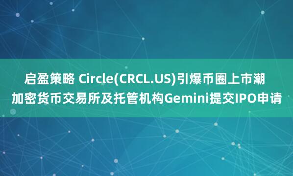 启盈策略 Circle(CRCL.US)引爆币圈上市潮 加密货币交易所及托管机构Gemini提交IPO申请